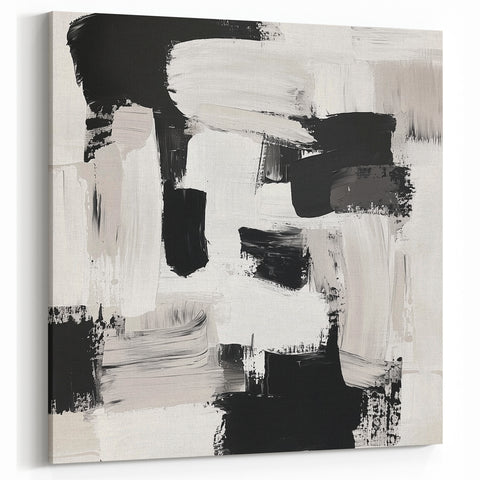 Minimalist Abstract Wall Art – Black, White & Beige Modern Canvas