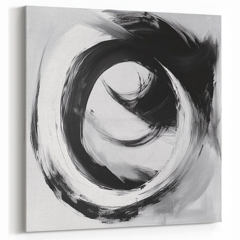 Minimalist Abstract Wall Art – Bold Black and Gray Circular Canvas