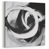 Large Abstract Wall Art – Bold Black and White Circular Motion Canvas