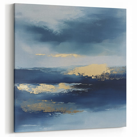 Contemporary Abstract Canvas – Navy & Gold Ocean-Inspired Wall Art