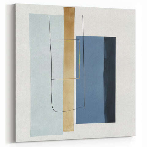 Minimalist Abstract Wall Art – Soft Blue & Gold Geometric Canvas