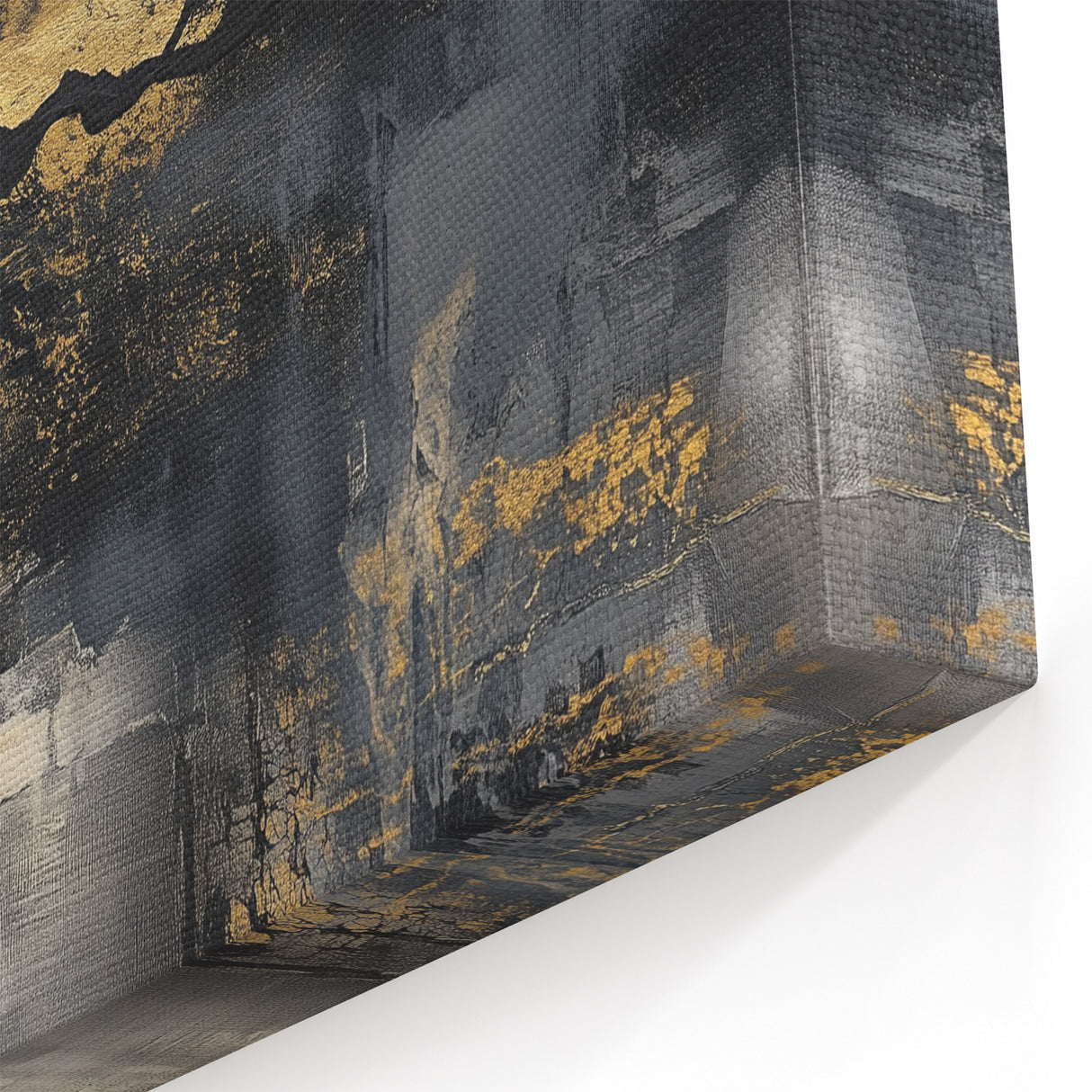 Colorful Abstract Wall Art – Bold Black, Gold & Gray Textured Canvas