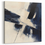 Geometric Abstract Wall Decor – Navy & Beige Angular Brush Canvas