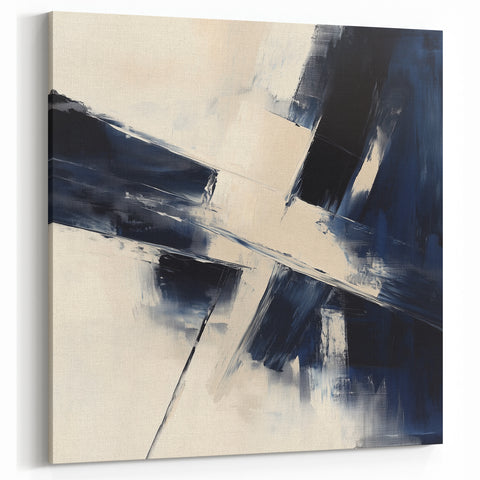 Geometric Abstract Wall Decor – Navy & Beige Angular Brush Canvas