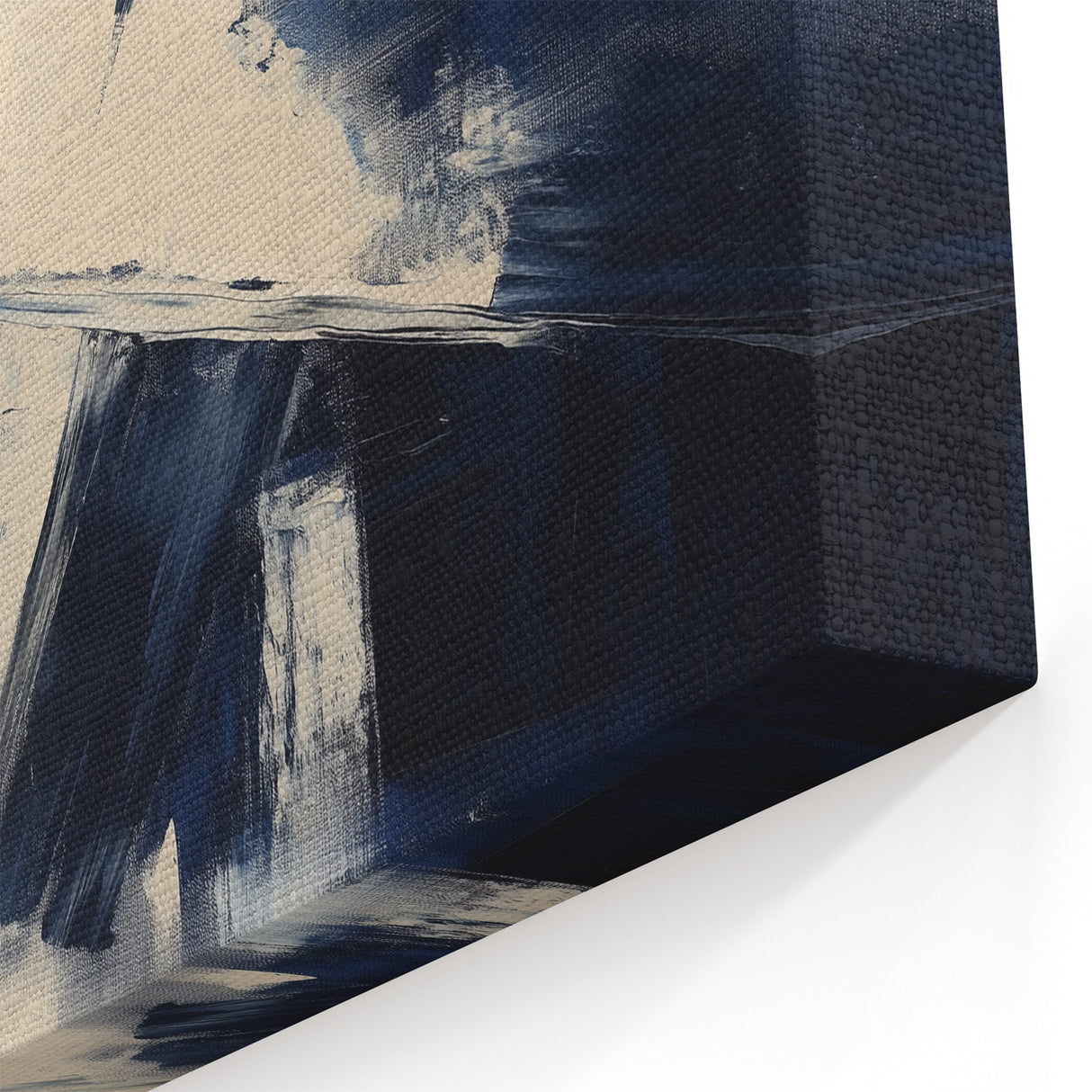 Geometric Abstract Wall Decor – Navy & Beige Angular Brush Canvas