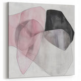 Large Abstract Wall Art – Soft Pink, Black & Gray Overlap Canvas