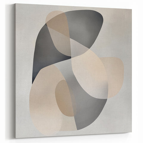 Abstract Art Prints – Beige & Gray Organic Shape Modern Wall Canvas