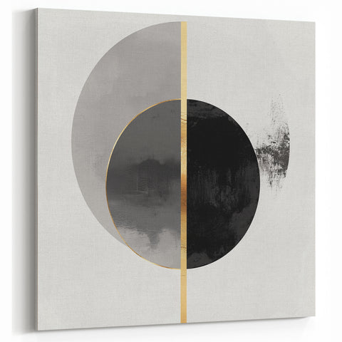 Minimalist Abstract Wall Art – Black, Gold & Gray Circle Design