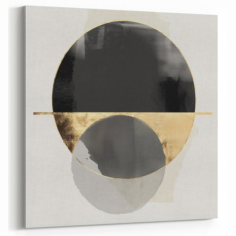 Large Abstract Wall Art – Bold Black & Gold Geometric Circles