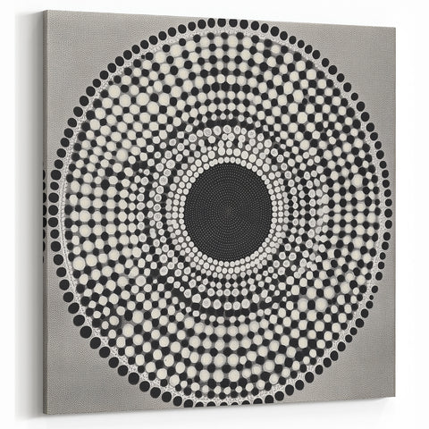 Colorful Abstract Wall Art – Black & White Optical Dot Pattern