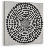 Abstract Art Prints – Hypnotic Black Dot Spiral on Textured Gray