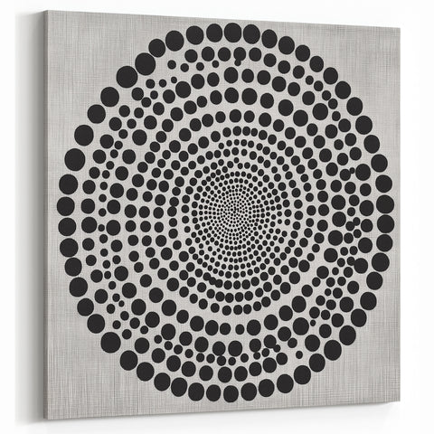 Abstract Art Prints – Hypnotic Black Dot Spiral on Textured Gray