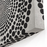 Abstract Art Prints – Hypnotic Black Dot Spiral on Textured Gray