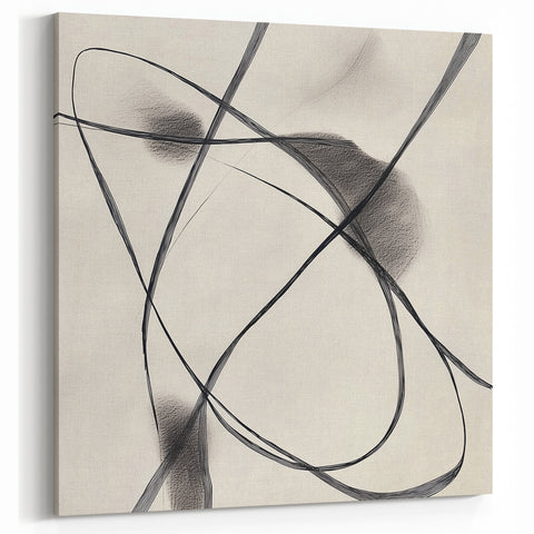 Modern Abstract Wall Art – Dynamic Charcoal Linework on Beige