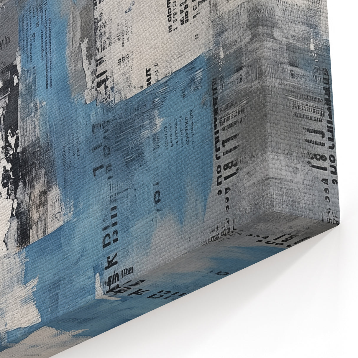 Contemporary Abstract Canvas – Blue, Gray & Textured Collage Art