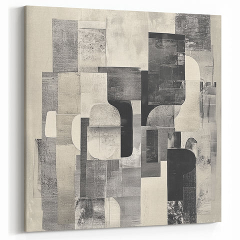 Abstract Art Prints – Black & White Textured Block Composition