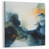 Contemporary Abstract Canvas – Fluid Blue, Orange & White Motion