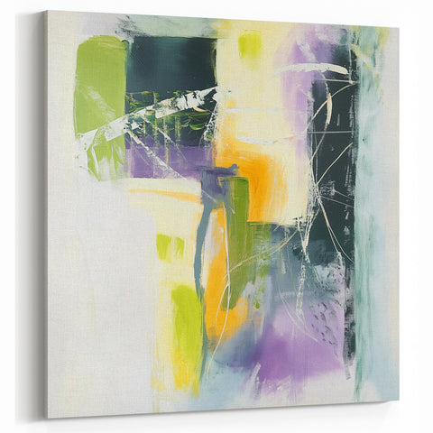 Geometric Abstract Wall Decor – Green, Purple & Yellow Expression