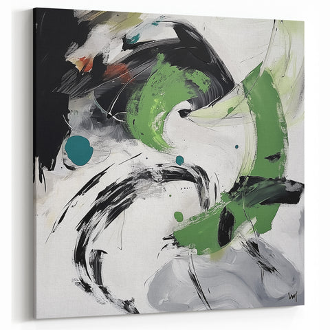 Minimalist Abstract Wall Art – Expressive Green & Black Brushstrokes