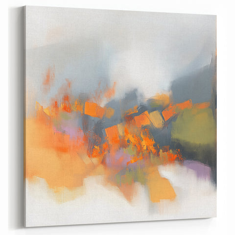 Large Abstract Wall Art – Fiery Orange & Green Contemporary Motion