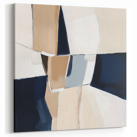Contemporary Abstract Canvas – Beige and Navy Geometric Wall Art