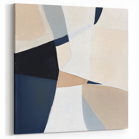 Minimalist Abstract Wall Art – Neutral Beige and Navy Canvas