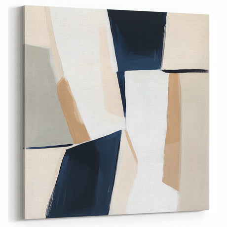 Large Abstract Wall Art – Modern Beige and Navy Canvas Composition