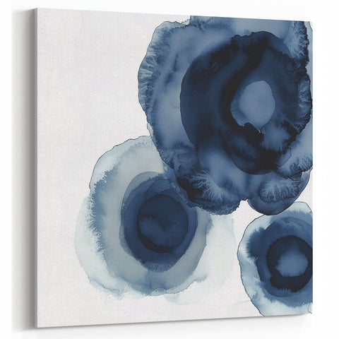 Modern Abstract Wall Art – Navy Blue Floral-Inspired Ink Design
