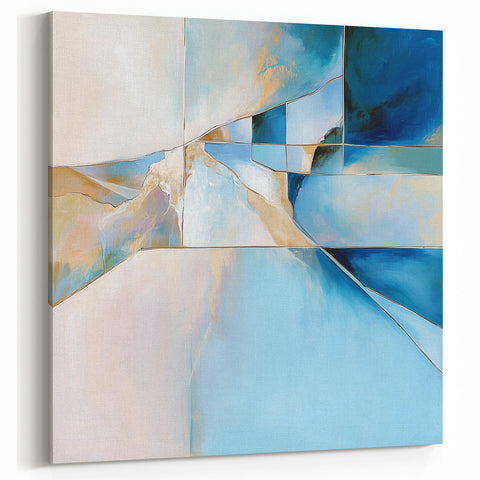 Geometric Abstract Wall Decor – Cool Blue & Gold Modern Canvas
