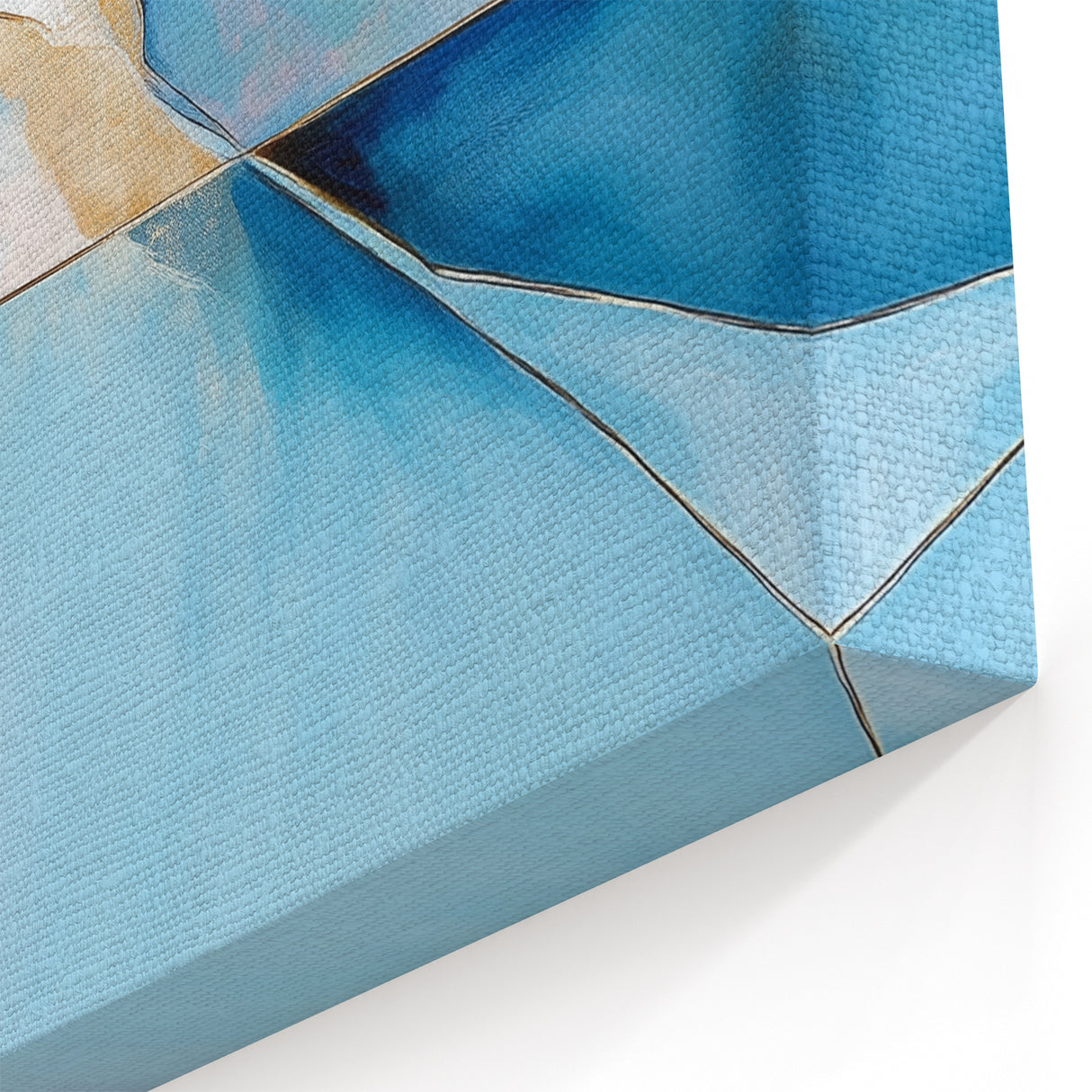 Geometric Abstract Wall Decor – Cool Blue & Gold Modern Canvas