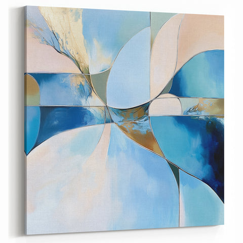 Colorful Abstract Wall Art – Blue, Peach & Gold Modern Canvas Decor