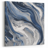 Modern Abstract Wall Art – Navy and Gray Fluid Acrylic Canvas