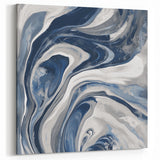 Contemporary Abstract Canvas – Fluid Navy, Gray, and Silver Artwork