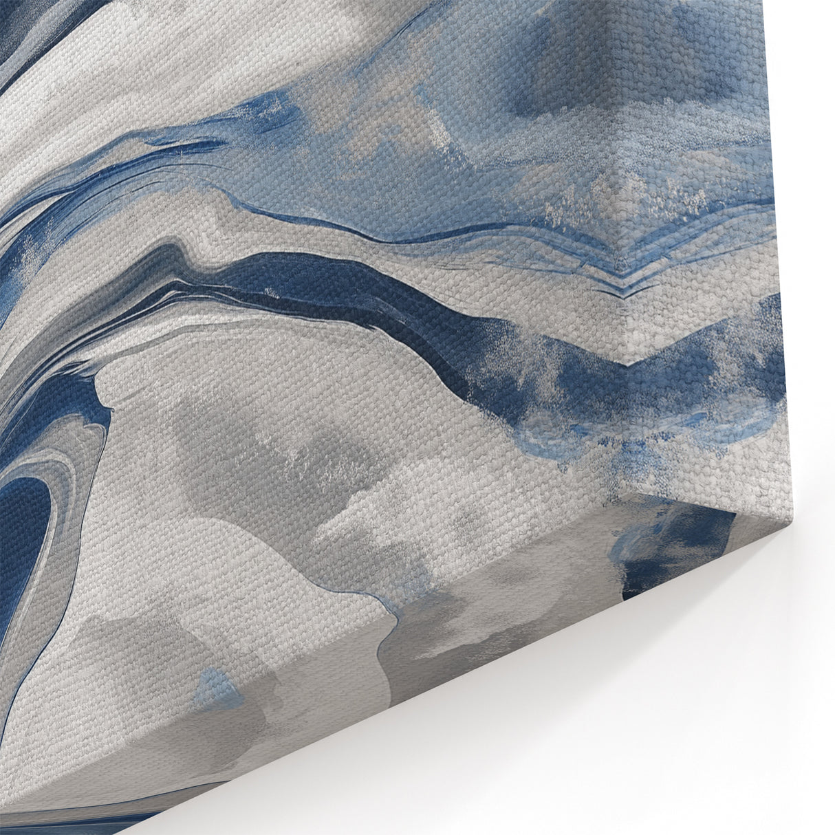 Contemporary Abstract Canvas – Fluid Navy, Gray, and Silver Artwork