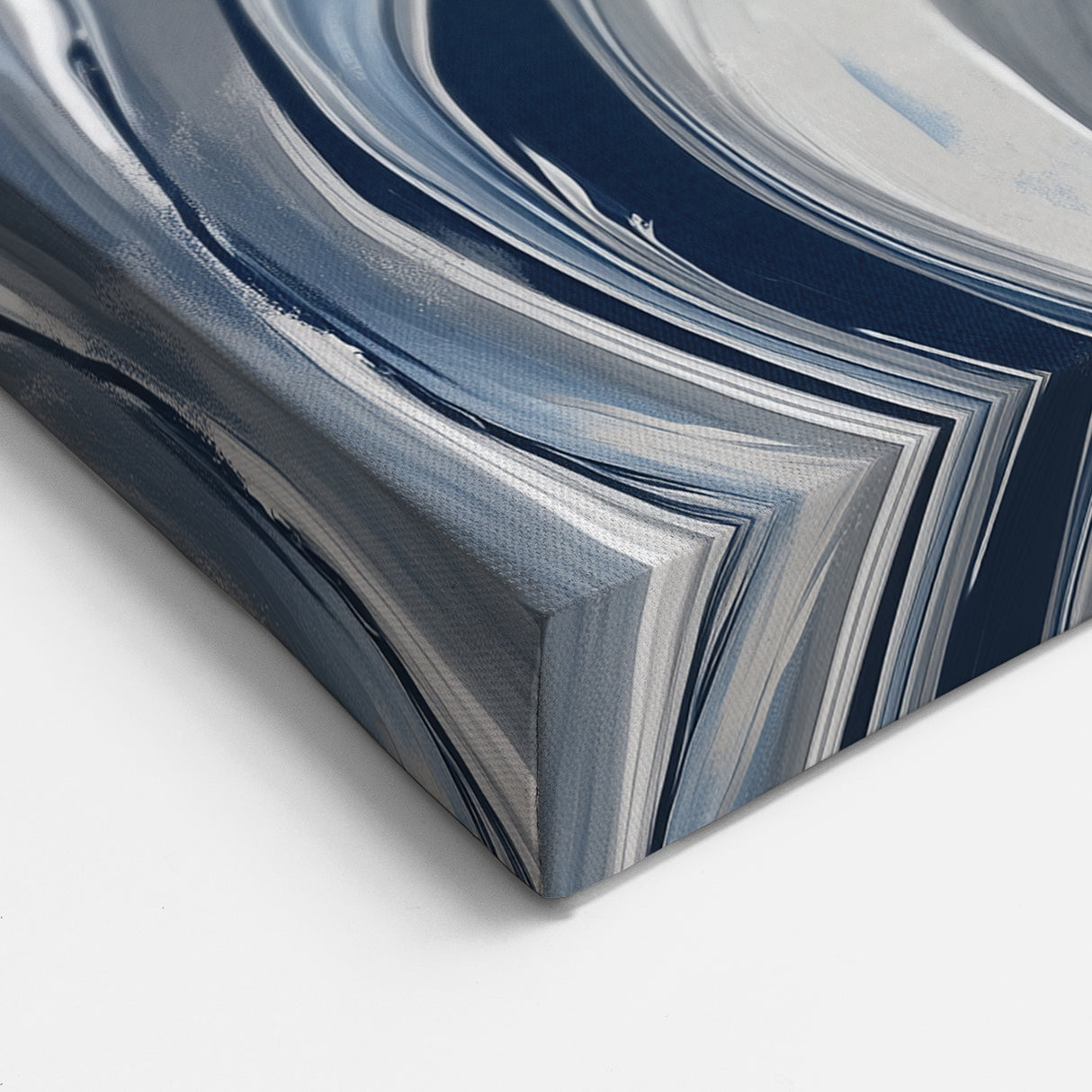 Contemporary Abstract Canvas – Fluid Navy, Gray, and Silver Artwork