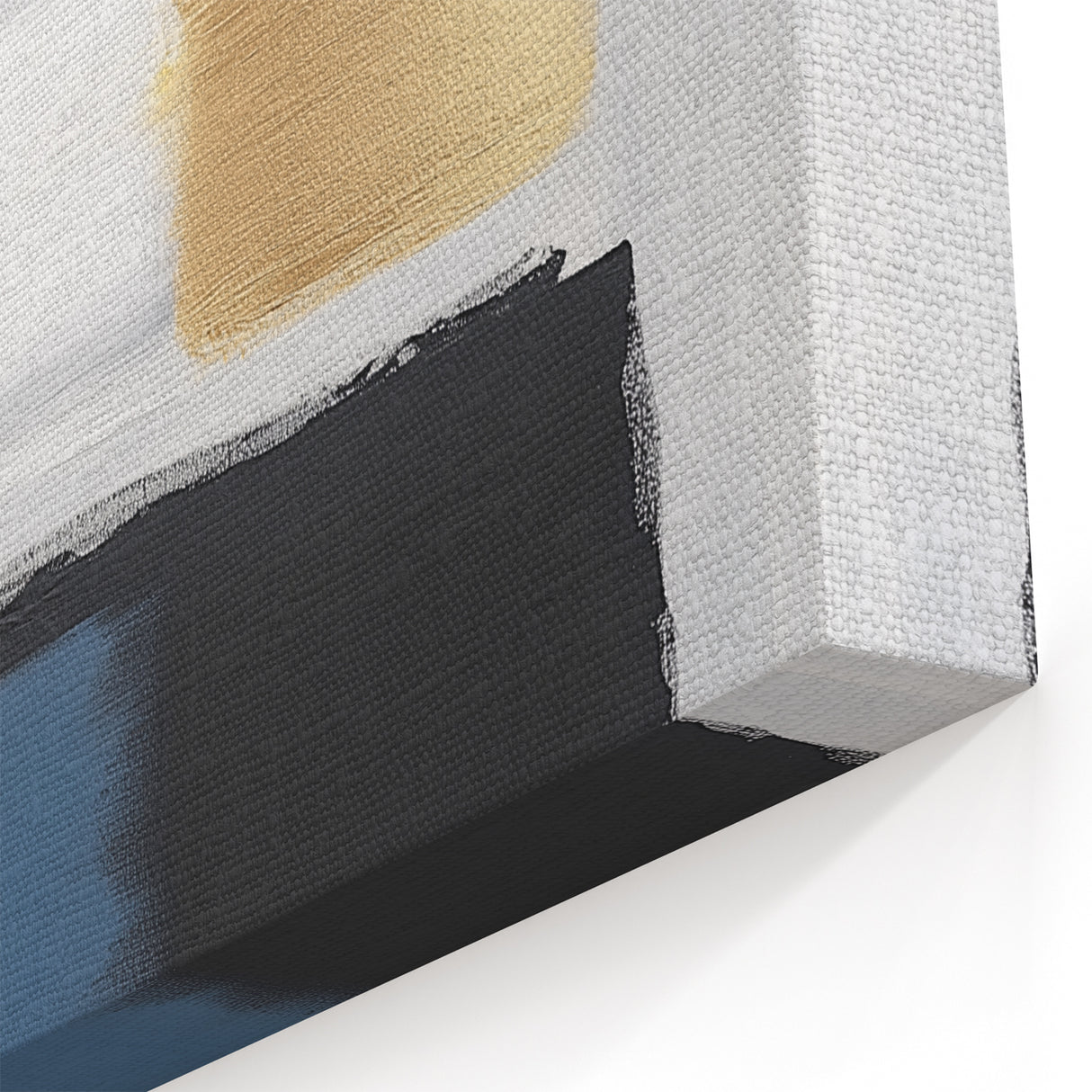 Minimalist Abstract Wall Art – Gray, Navy & Gold Brushstroke Canvas