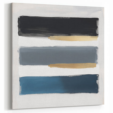 Modern Abstract Wall Art – Navy, Gold & Gray Brushstroke Canvas