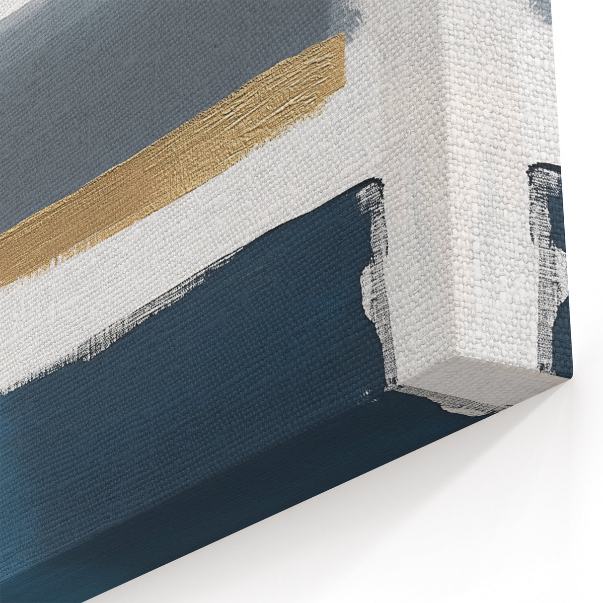 Modern Abstract Wall Art – Navy, Gold & Gray Brushstroke Canvas