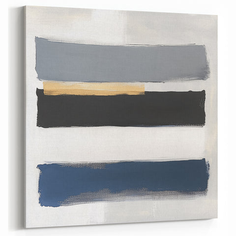 Large Abstract Wall Art – Navy, Gray & Gold Minimal Brushstrokes