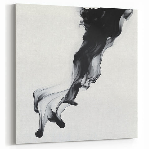Minimalist Abstract Wall Art – Flowing Black Ink on White Canvas