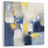 Colorful Abstract Wall Art – Navy, Yellow & White Geometric Canvas