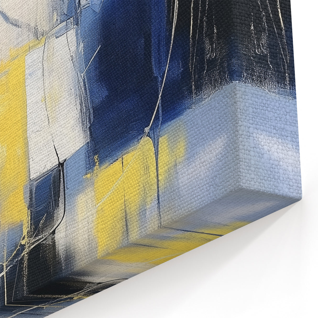 Colorful Abstract Wall Art – Navy, Yellow & White Geometric Canvas