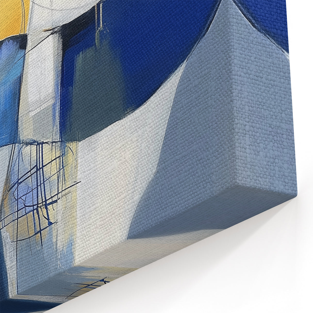 Modern Abstract Wall Art – Blue, Yellow & White Geometric Shapes