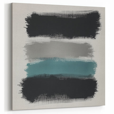 Minimalist Abstract Wall Art – Black, Teal & Gray Brushstrokes