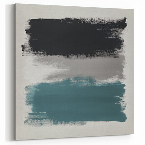 Large Abstract Wall Art – Teal, Gray & Black Modern Brush Design
