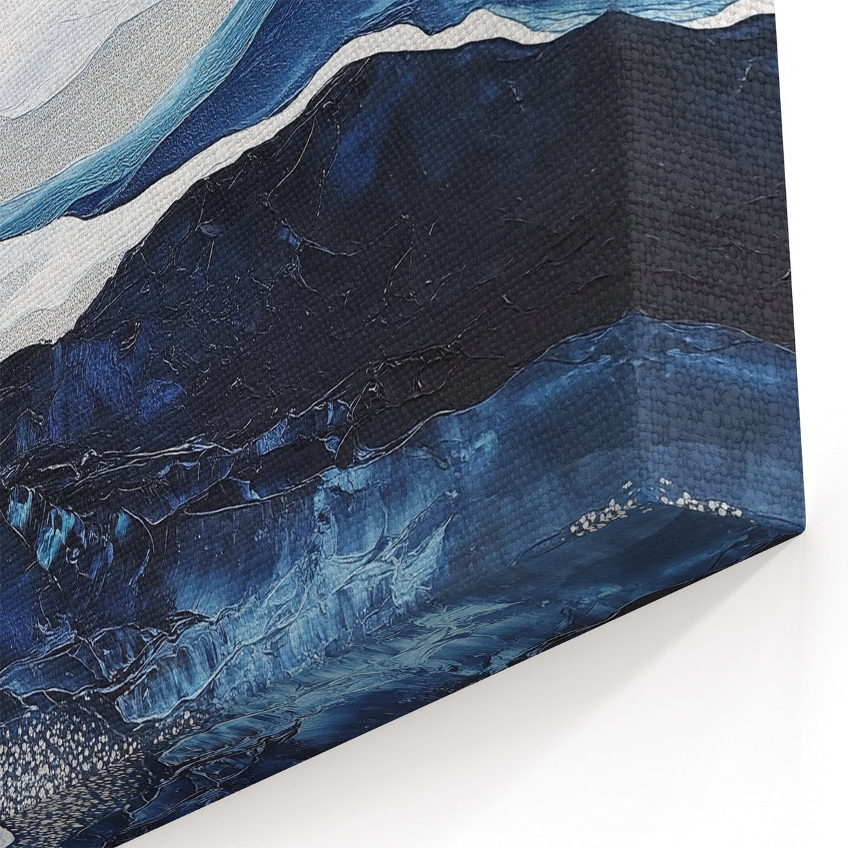 Modern Monochrome Abstract Wall Art – Navy and Silver Canvas