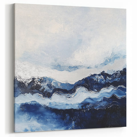 Stormy Modern Abstract Wall Art – Navy and White Canvas Print