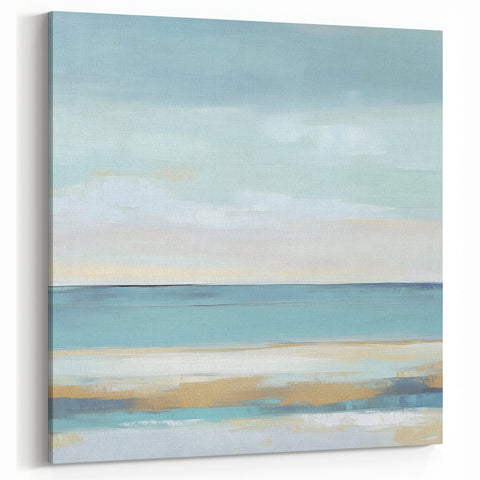Minimalist Abstract Wall Art – Aqua and Sand Coastal Canvas