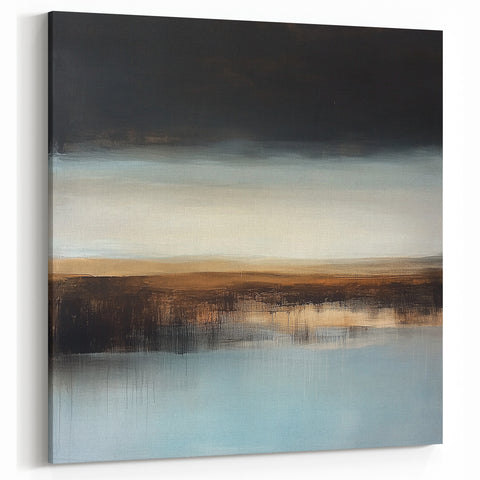 Minimalist Abstract Wall Art – Earthy Brown and Sky Blue Canvas