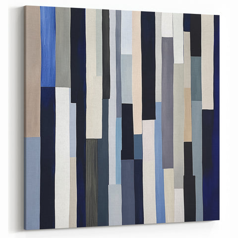 Geometric Abstract Wall Decor – Modern Navy, Gray & Beige Canvas
